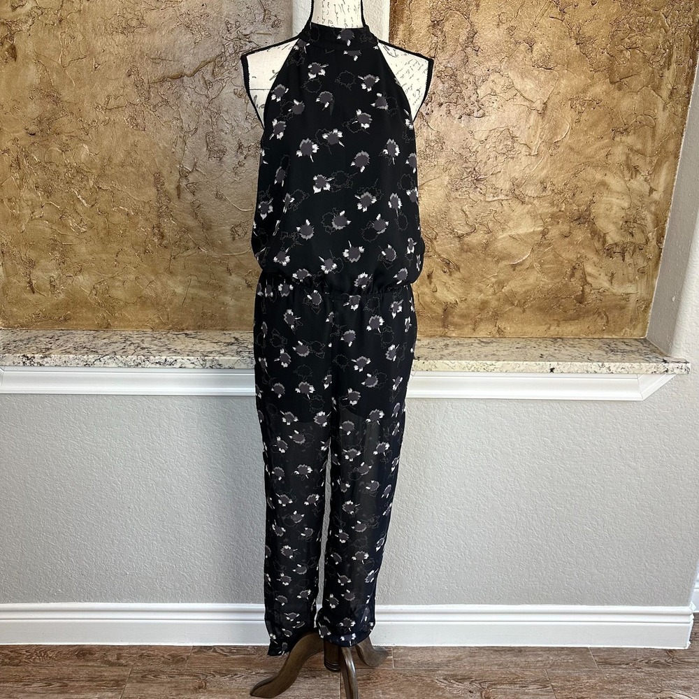 Rebecca Minkoff High Neck Hayley Jumpsuit Womens 10 Sheer Floral Bohemian‎ Black